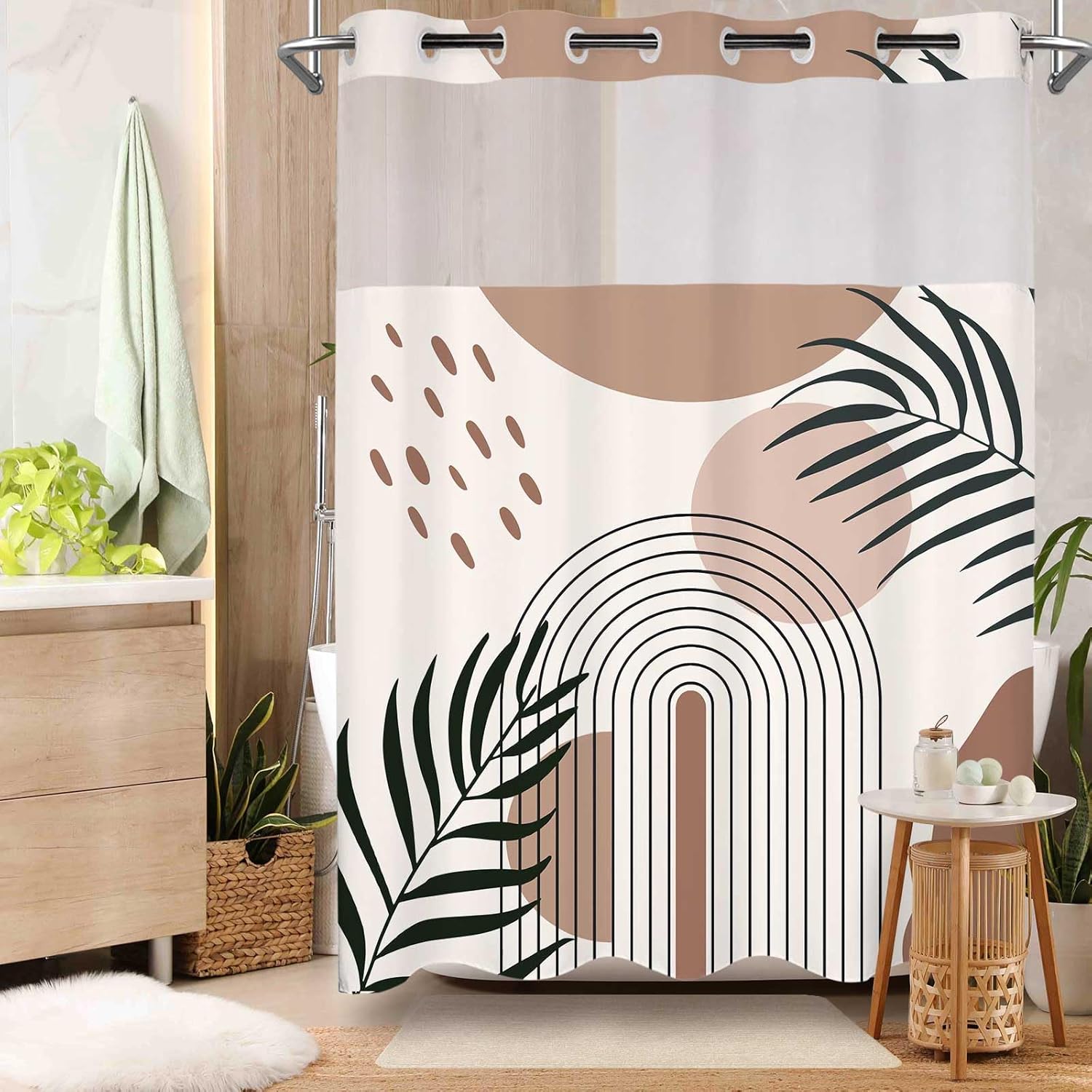 Shower Curtain Liner - No Hook Shower Curtain with Snap