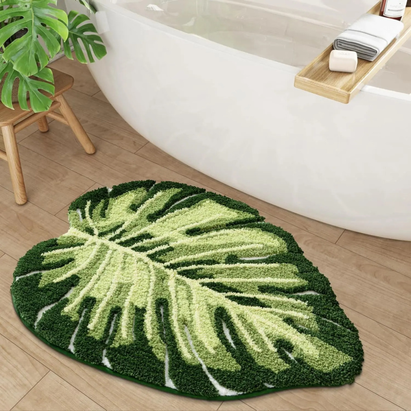 Zara Home Bathroom Rug - VIKAMA Small Fresh Green Leaf Bathroom
