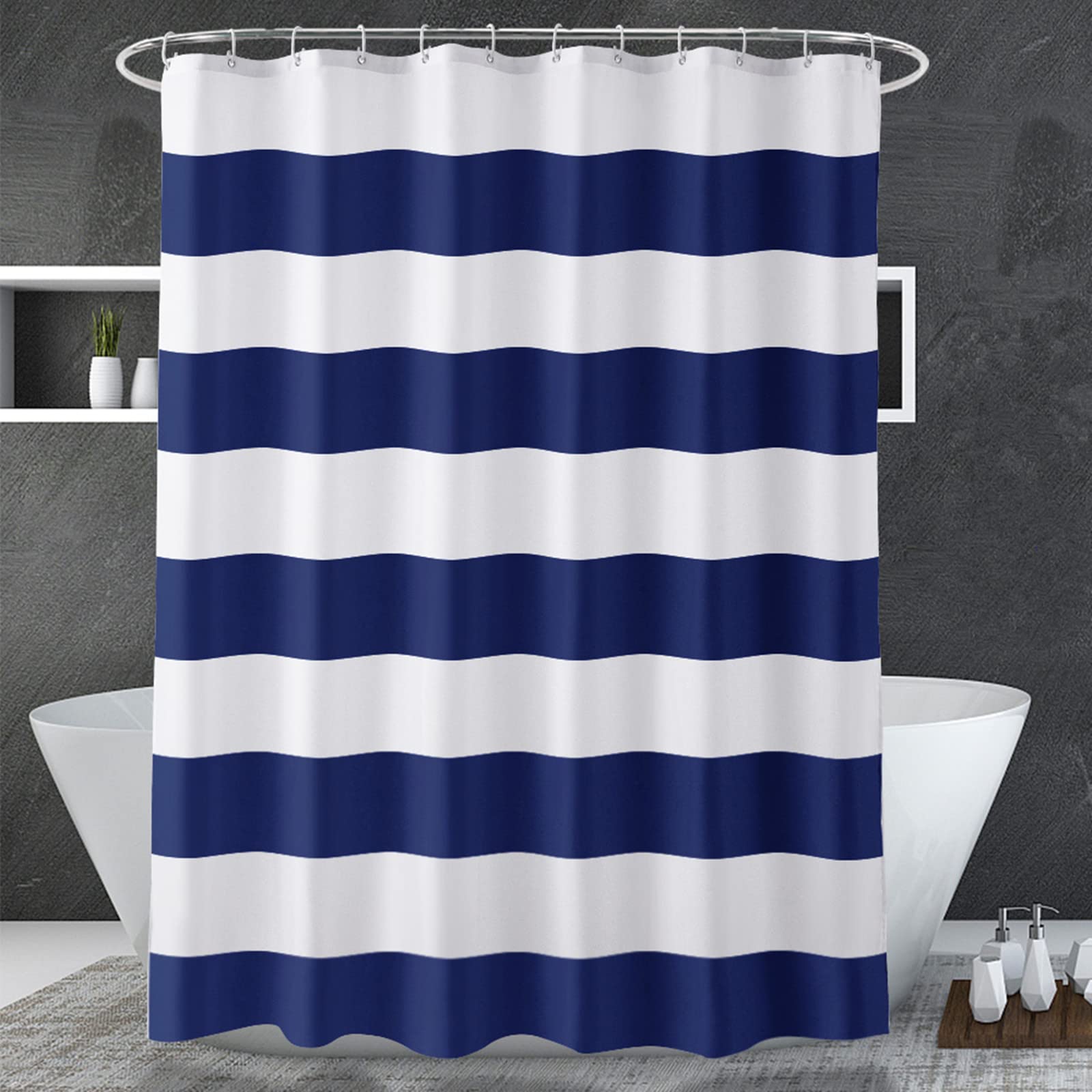 Shower Curtain Liner - Navy Blue Shower Curtain Stripes Blue