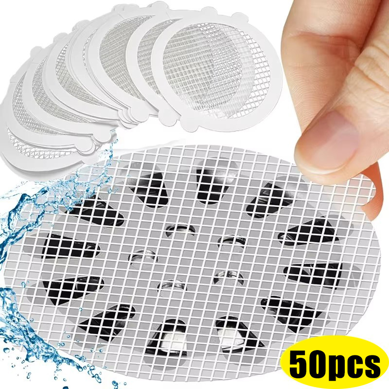 Drain Hair Catcher - 10-50pc Disposable Mesh Floor Drain Stickers