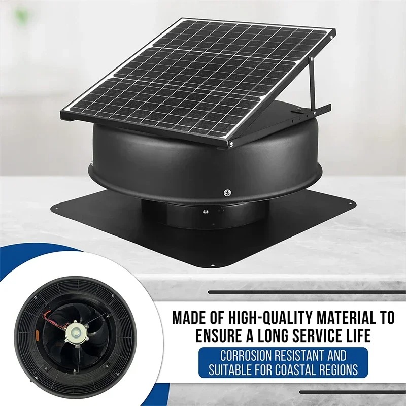 Solar Powered Attic Roof Black - огляд і ціна Home Bathroom Vent Fans